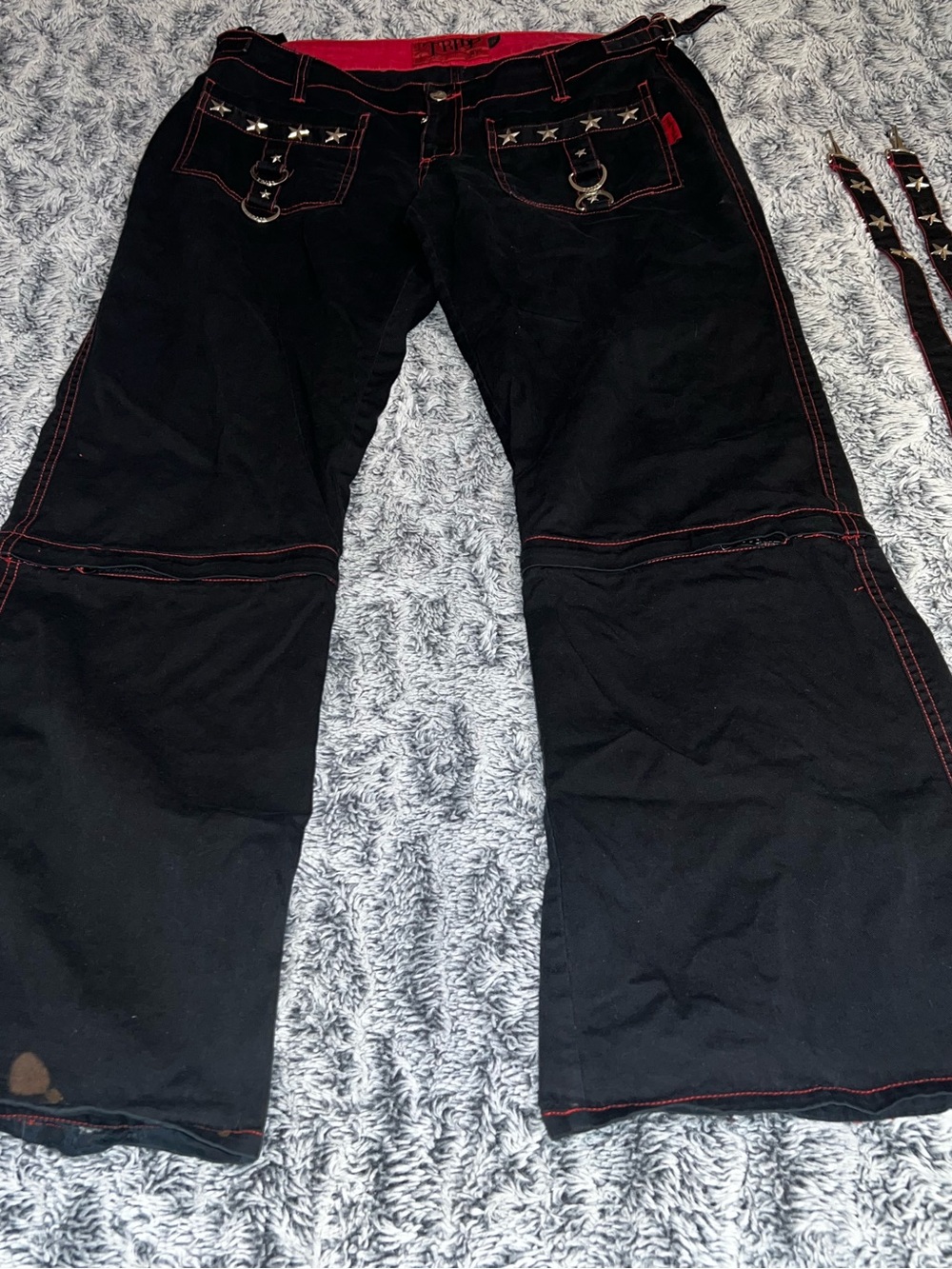 Tripp Nyc Flare Pants Jeans With Straps Size 13 Emo Rave Goth Y2K Stars Skull - Picture 2 of 16